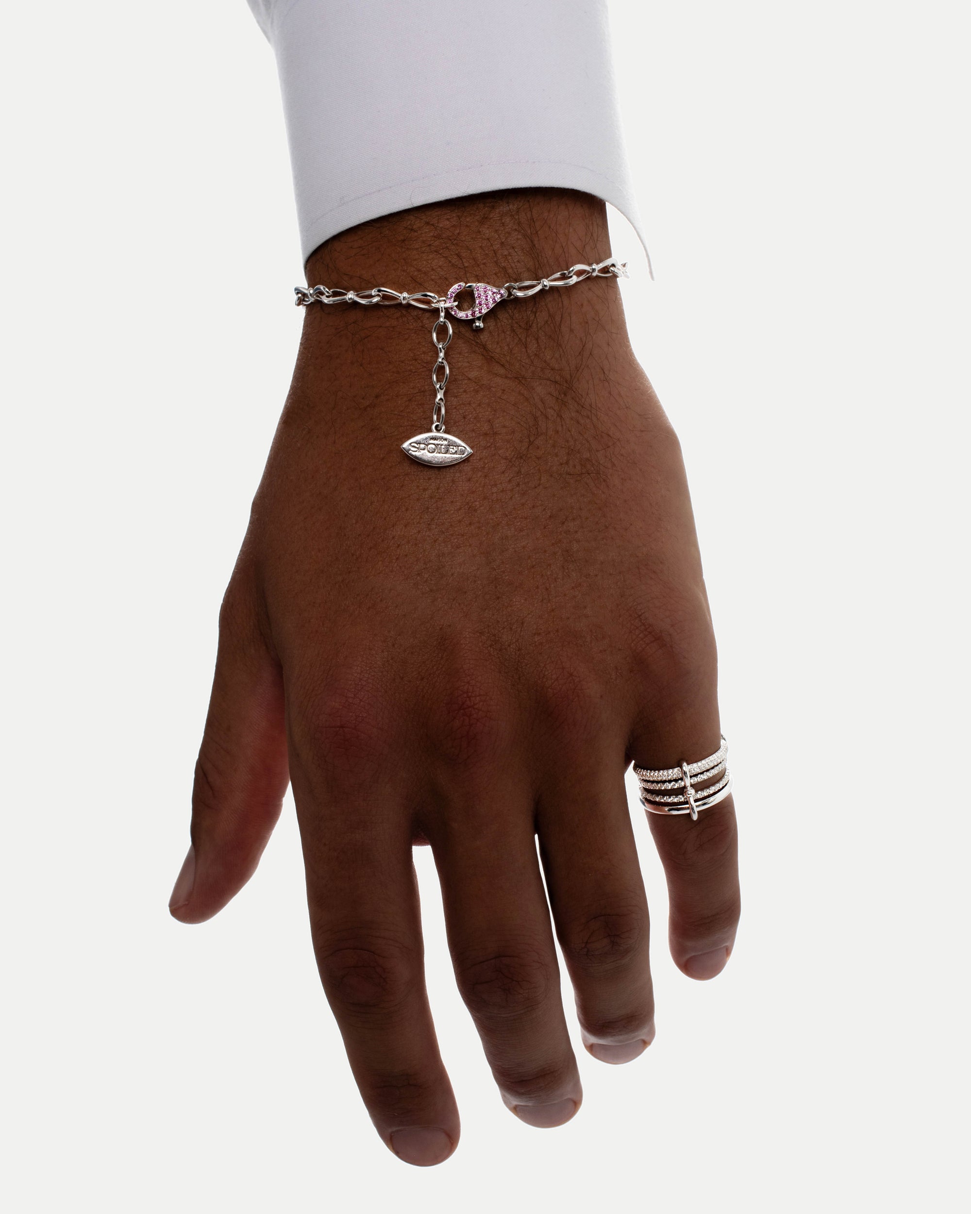 Together Forever Standard Infinity Link Bracelet with Pink Sapphire Spoiled Clasp