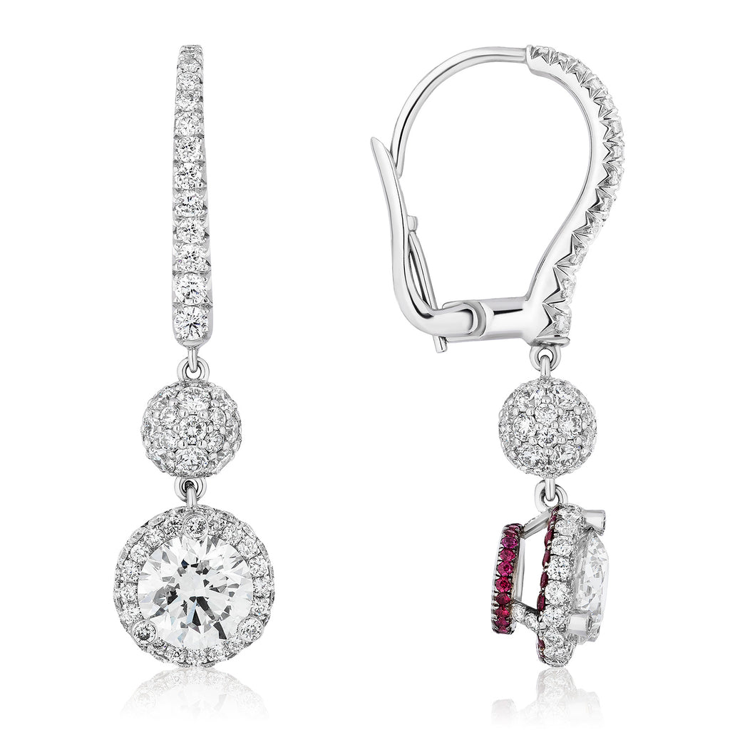 Spoiled Staples Round Celestial Drop Earrings with Natural Diamonds and Rubies (Semi Mount)