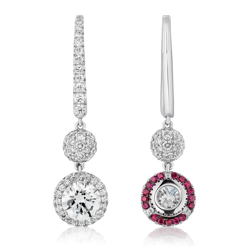 Spoiled Staples Round Celestial Drop Earrings with Natural Diamonds and Rubies (Semi Mount)
