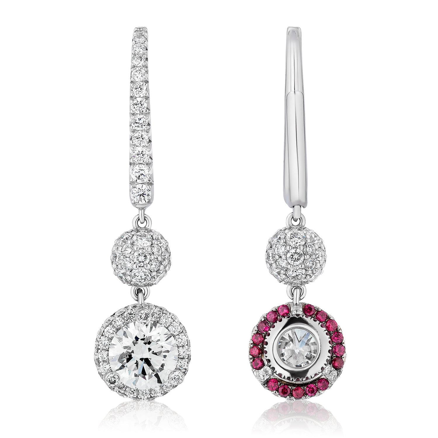 Spoiled Staples Round Celestial Drop Earrings with Natural Diamonds and Rubies (Semi Mount)