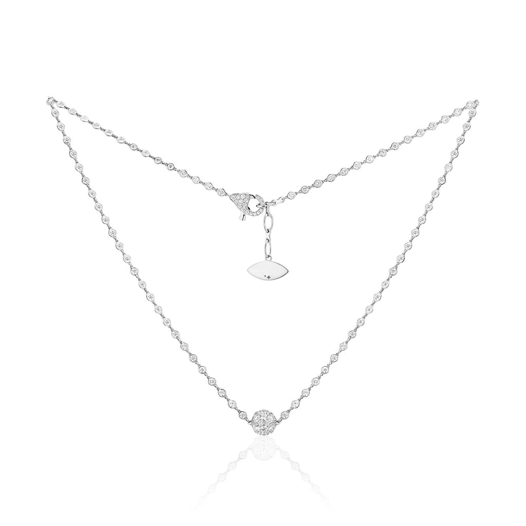 Celestial Lunar Charm Pendant in White Gold with Spoiled Chain