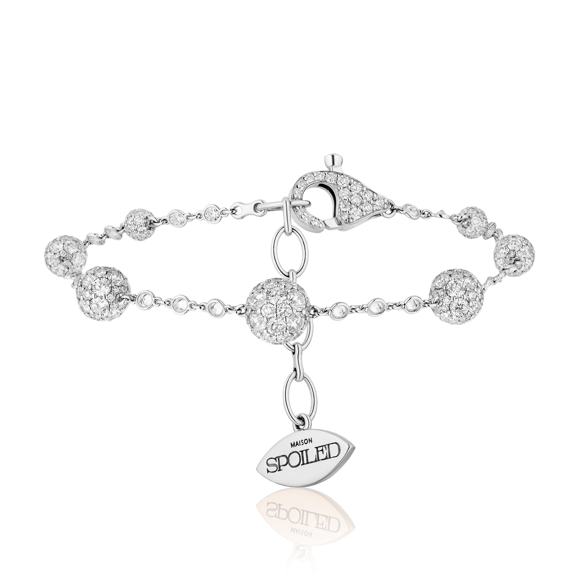 Celestial Graduating Charm Bracelet in White Gold & Spoiled Chain