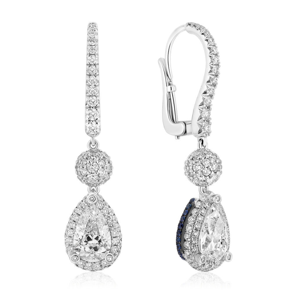 Spoiled Staples Pear Drop Earrings with Natural Diamonds and Blue Sapphires (Semi Mount)