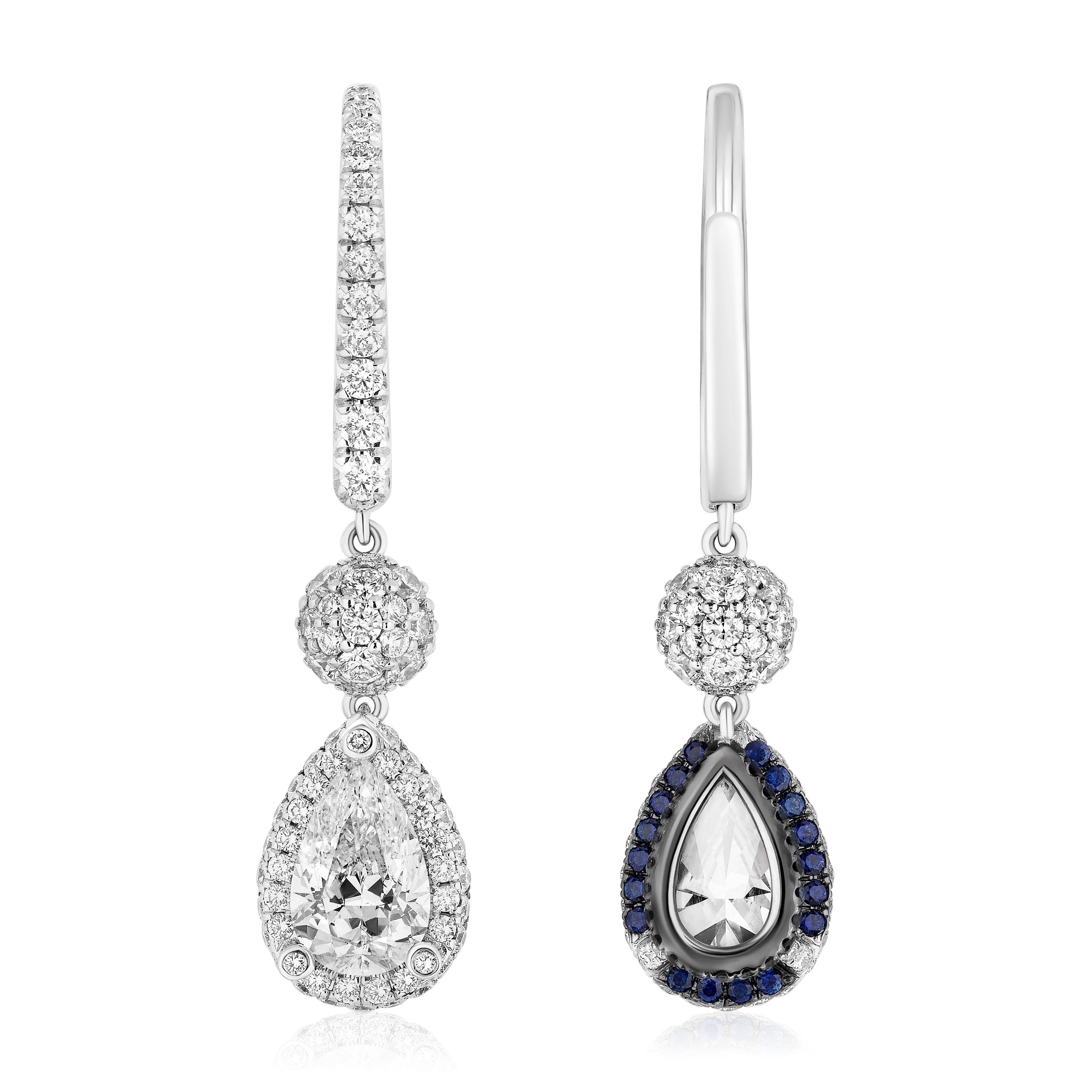 Spoiled Staples Pear Drop Earrings with Natural Diamonds and Blue Sapphires (Semi Mount)