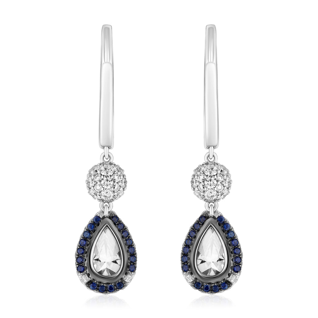 Spoiled Staples Pear Drop Earrings with Natural Diamonds and Blue Sapphires (Semi Mount)