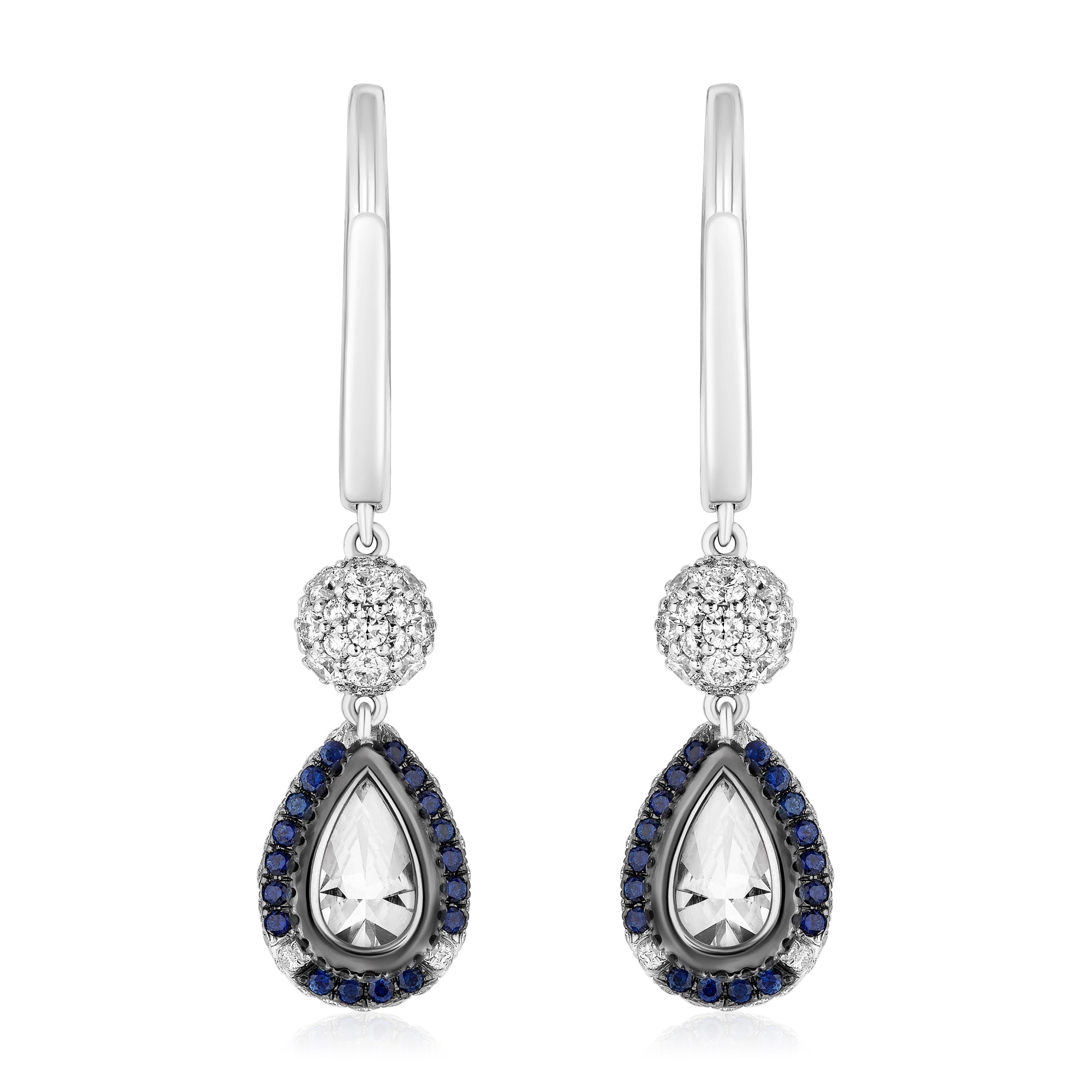 Spoiled Staples Pear Drop Earrings with Natural Diamonds and Blue Sapphires (Semi Mount)