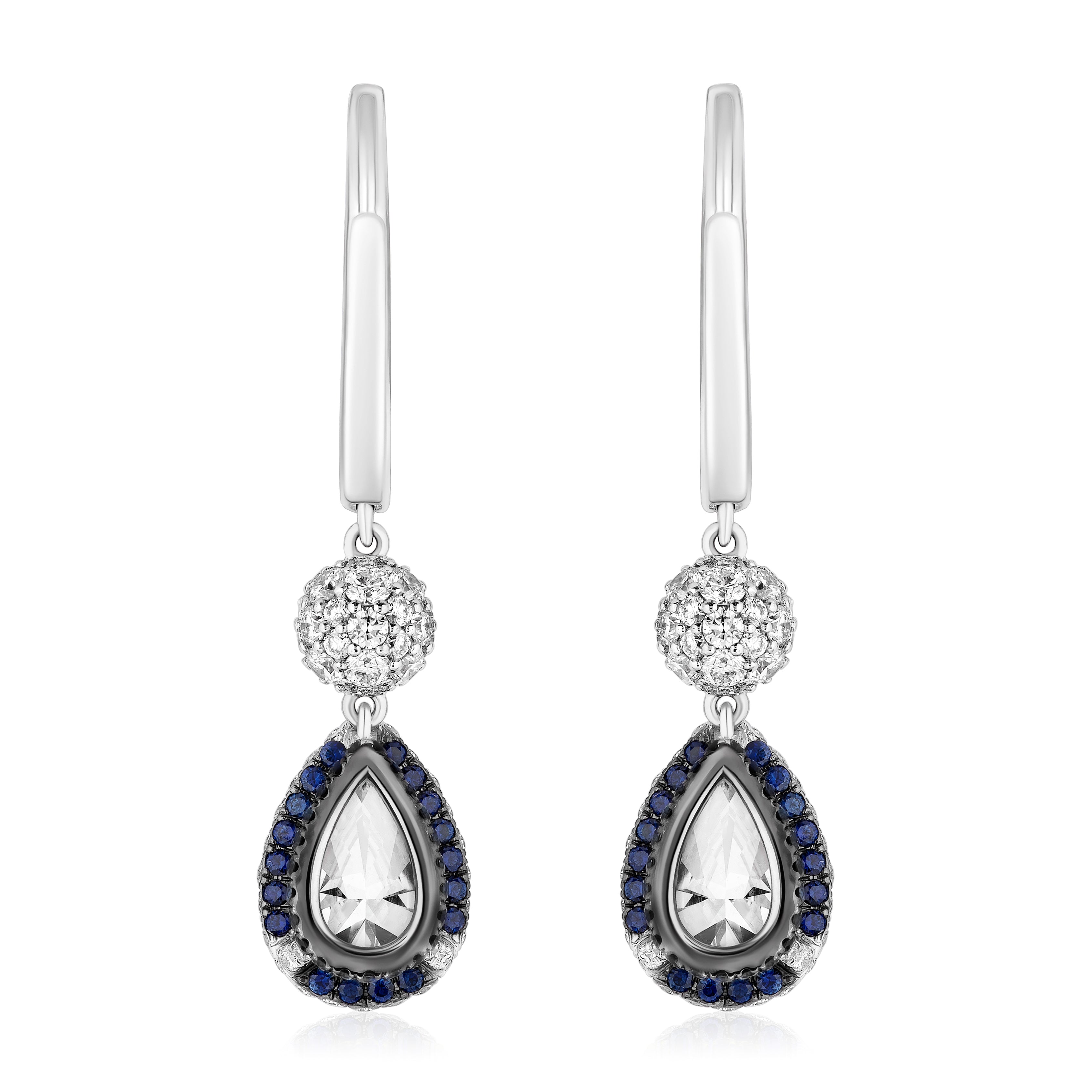 Spoiled Staples Pear Drop Earrings with Natural Diamonds and Blue Sapphires (Semi Mount)