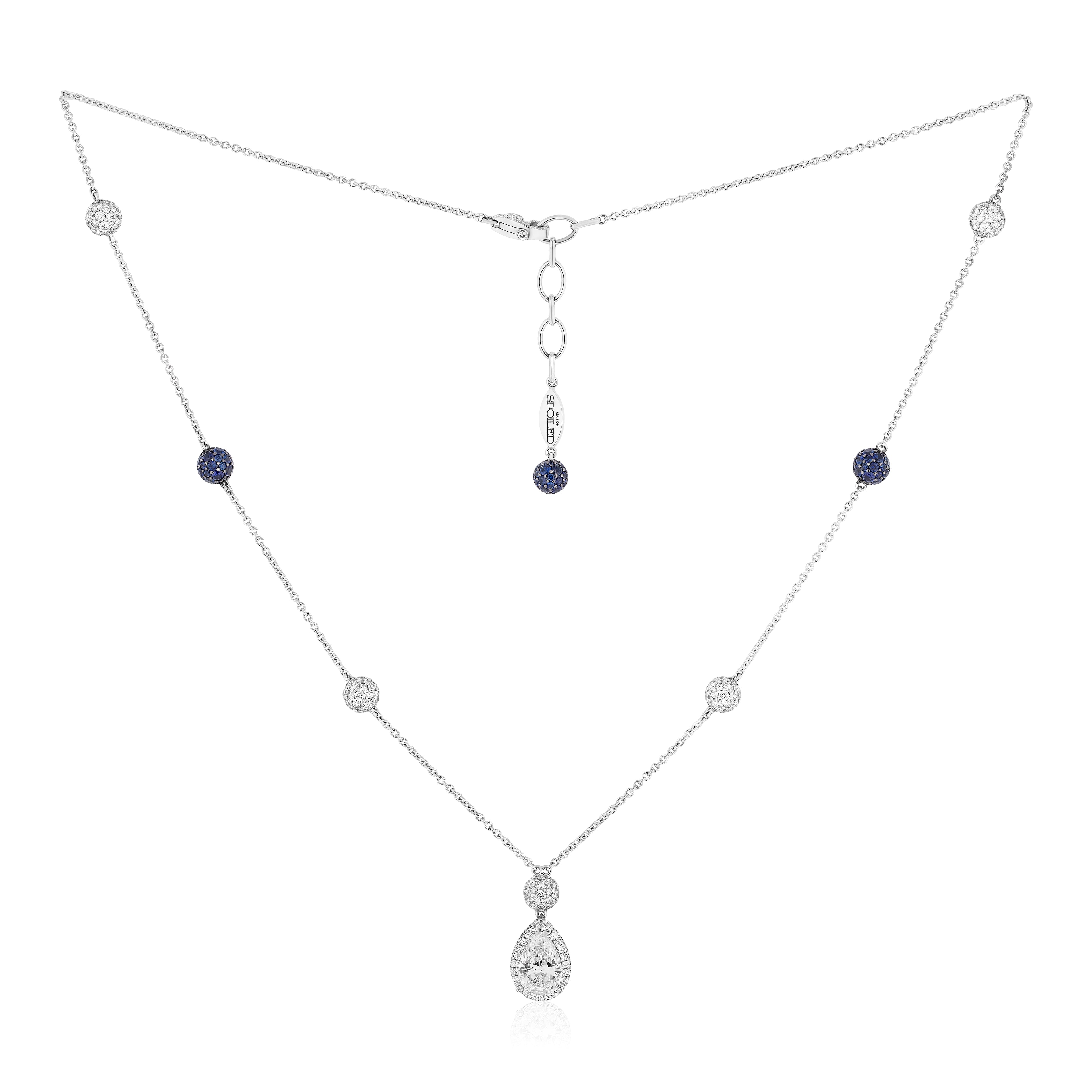 Spoiled Staples Pear Celestial Pendant with Natural Diamonds and Blue Sapphires (Semi Mount)