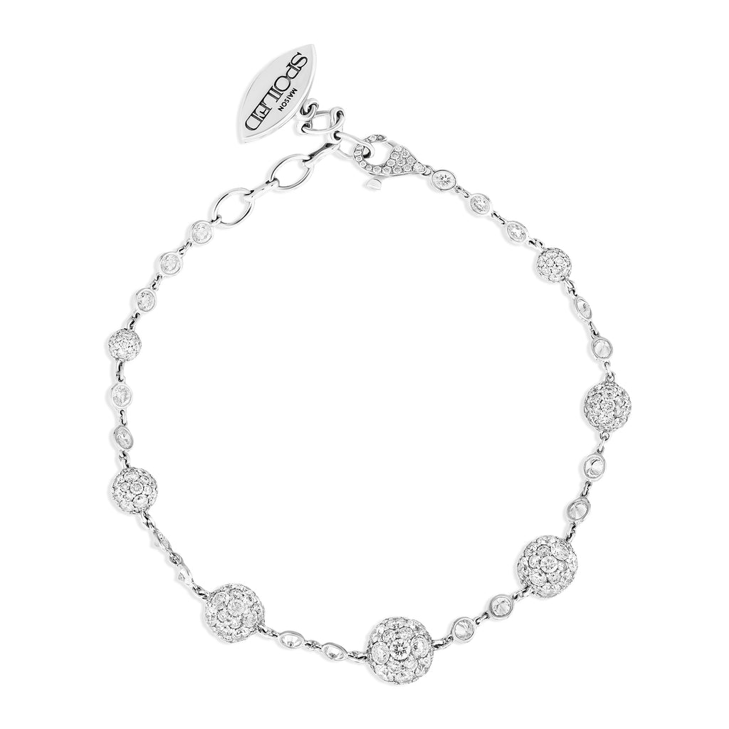 Celestial Graduating Charm Bracelet in White Gold & Spoiled Chain
